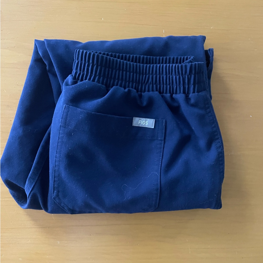 Figs Straight Leg Blue Pants with Elastic Waistband